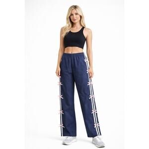 Cult Favorite Wide Leg Pants XS Navy Blue Elastic Waist Drawstring Nylon New